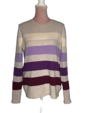 Lord & Taylor Cashmere Cream Sweater with Lilac and Plum Stripes